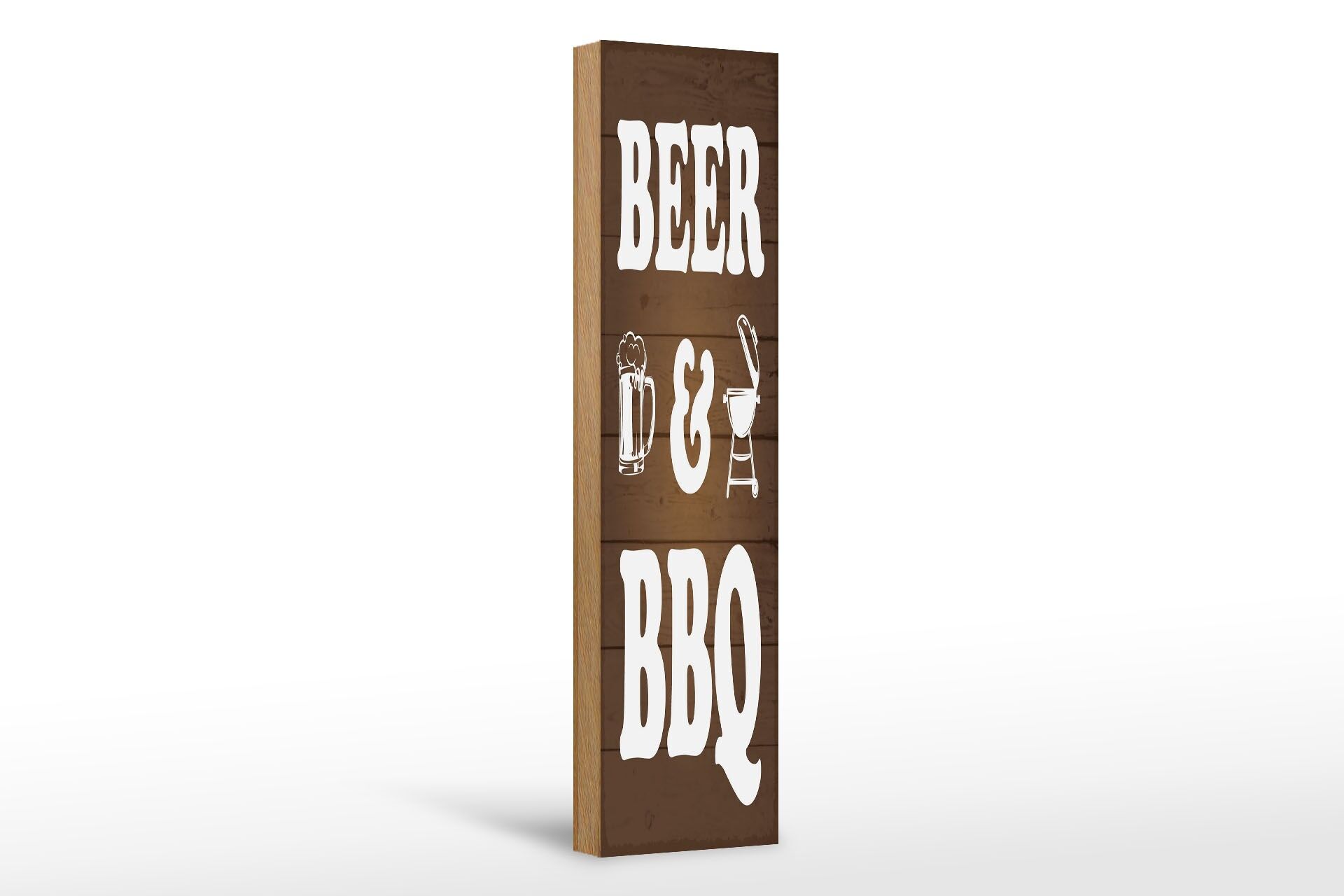 Holzschild Hinweis 46x10 cm Beer and BBQ Grill Bierglas Deko Schild
