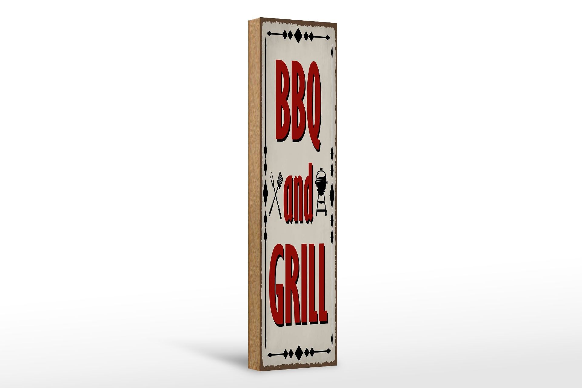 Holzschild Hinweis 46x10 cm BBQ and Grill  Deko Schild