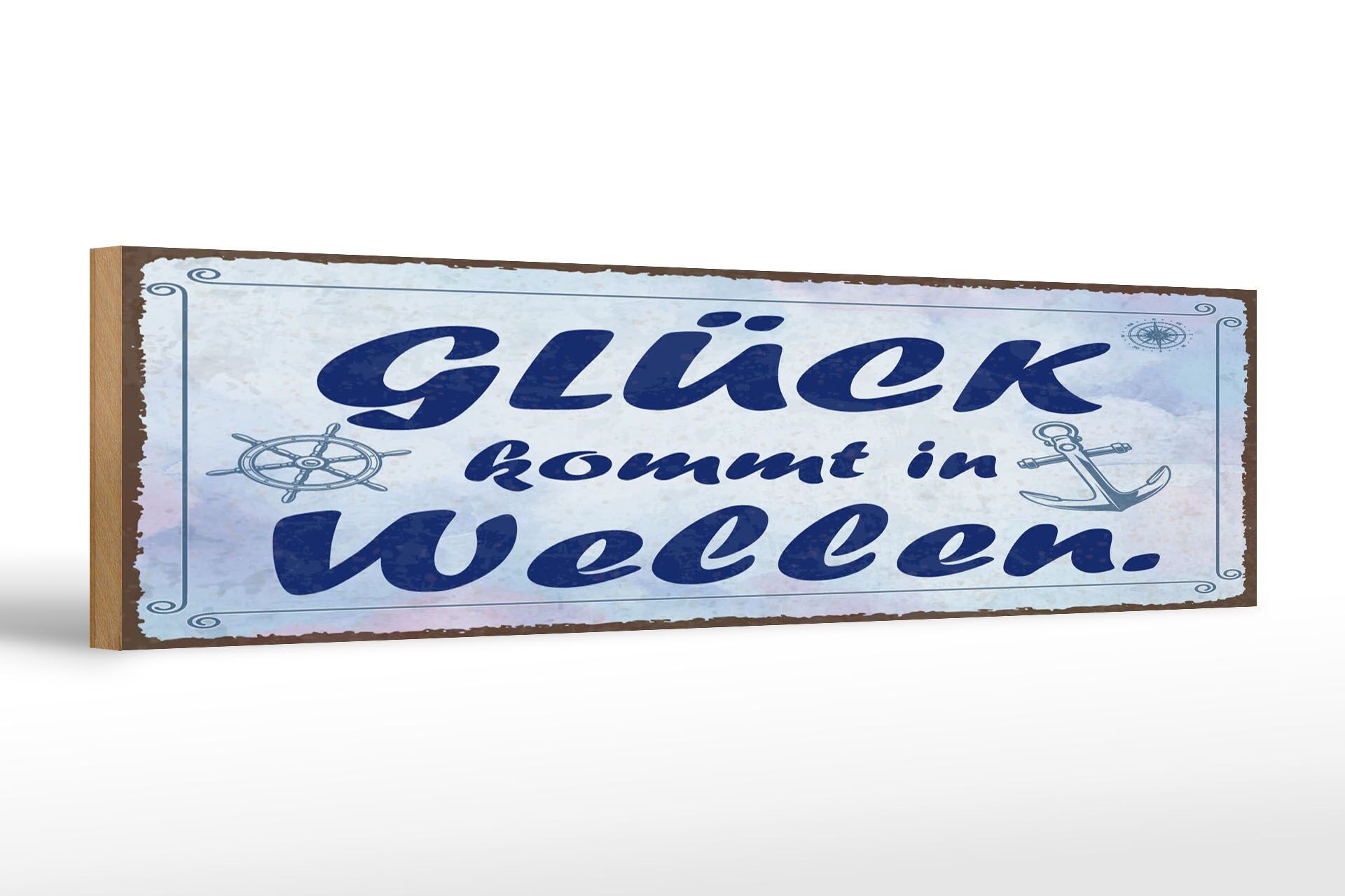 Cartello in legno con scritta, 46x10 cm, la felicità arriva a ondate, cartello decorativo