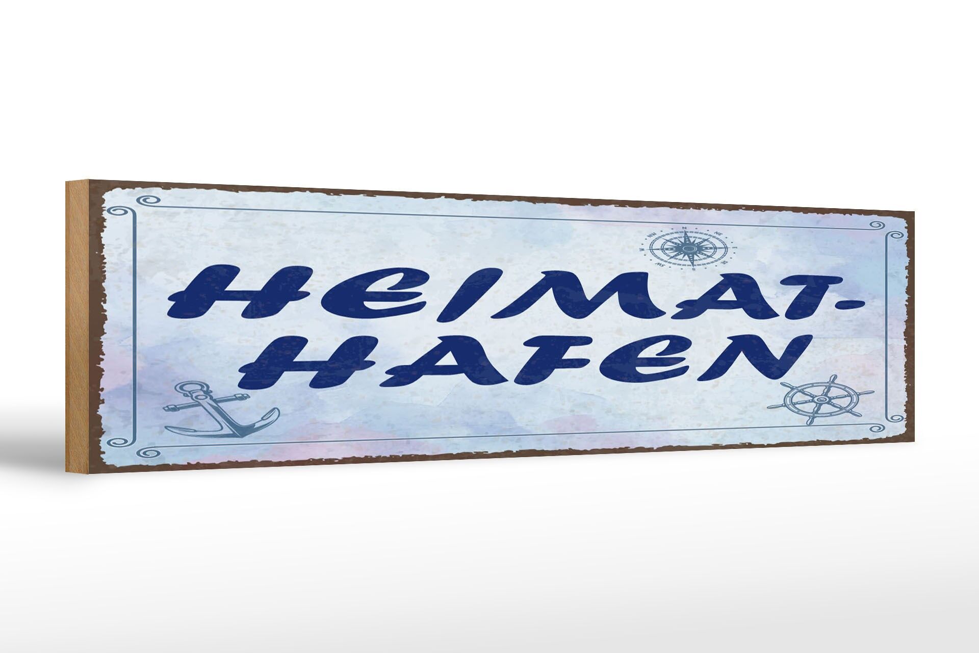 Cartello in legno con scritta, 46x10 cm, porto di partenza, cartello decorativo blu