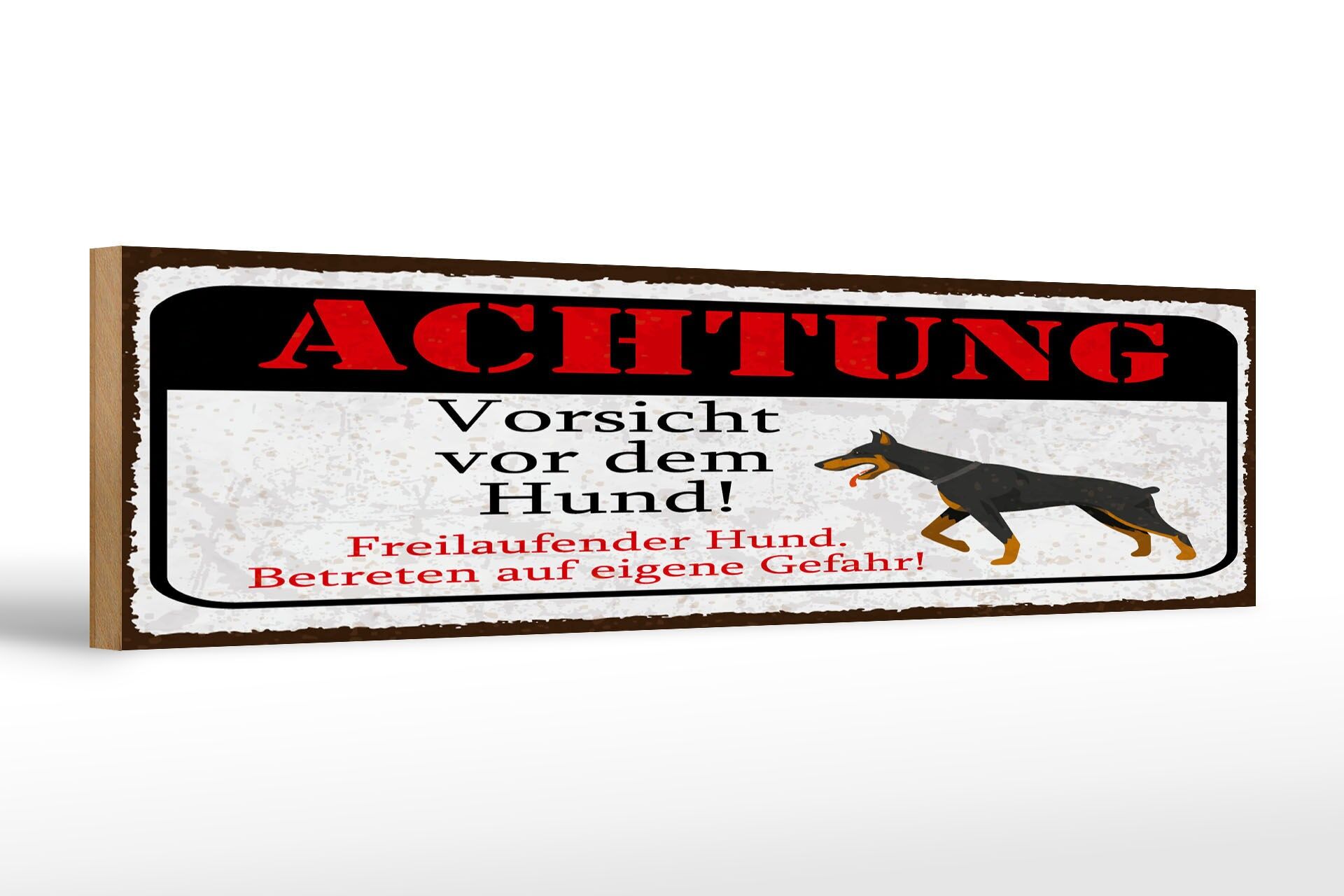 Cartello in legno, avvertimento, 46x10 cm. Attenzione: attenzione al cane. Cartello decorativo.