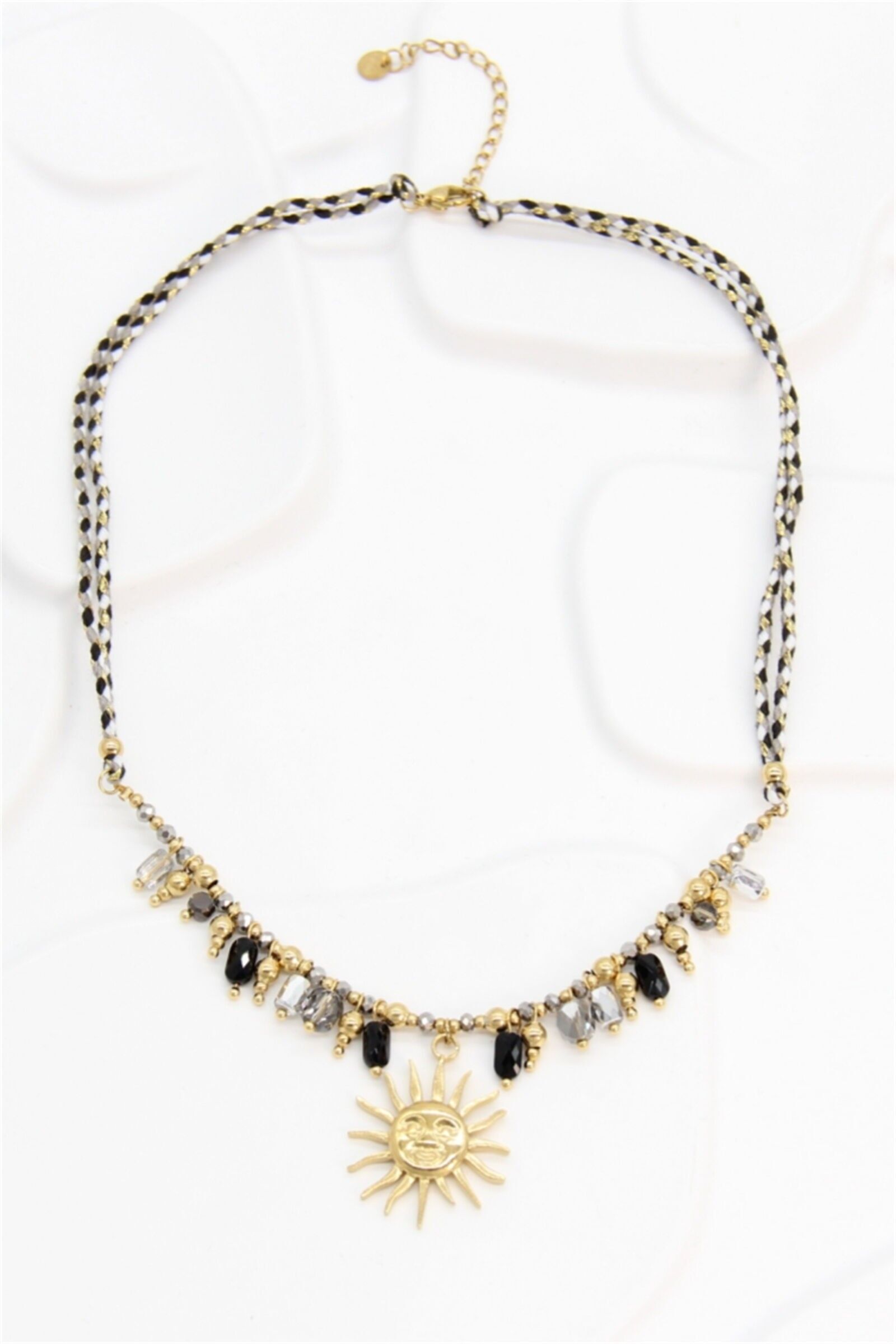 Gold Sun Necklace with Faceted Pearls – Bohemian Chic Style