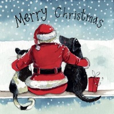 Santa and His Cat and Dog Friends Christmas Card Pack (Pack of 5 Cards)