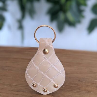 Porte-clefs en cuir croco beige