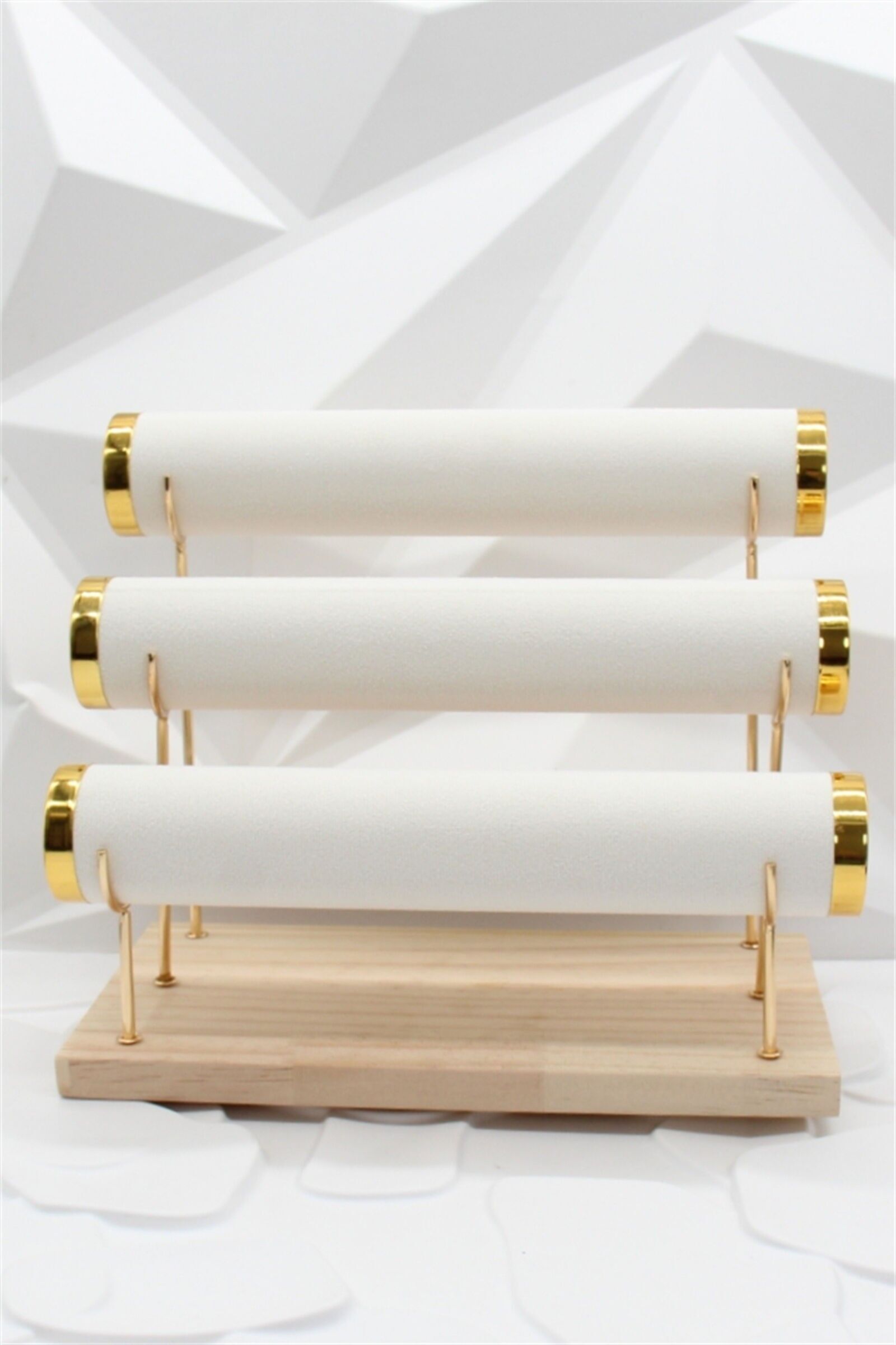 3-Tier Bracelet Display Stand – Wood and Elegant Gold Details