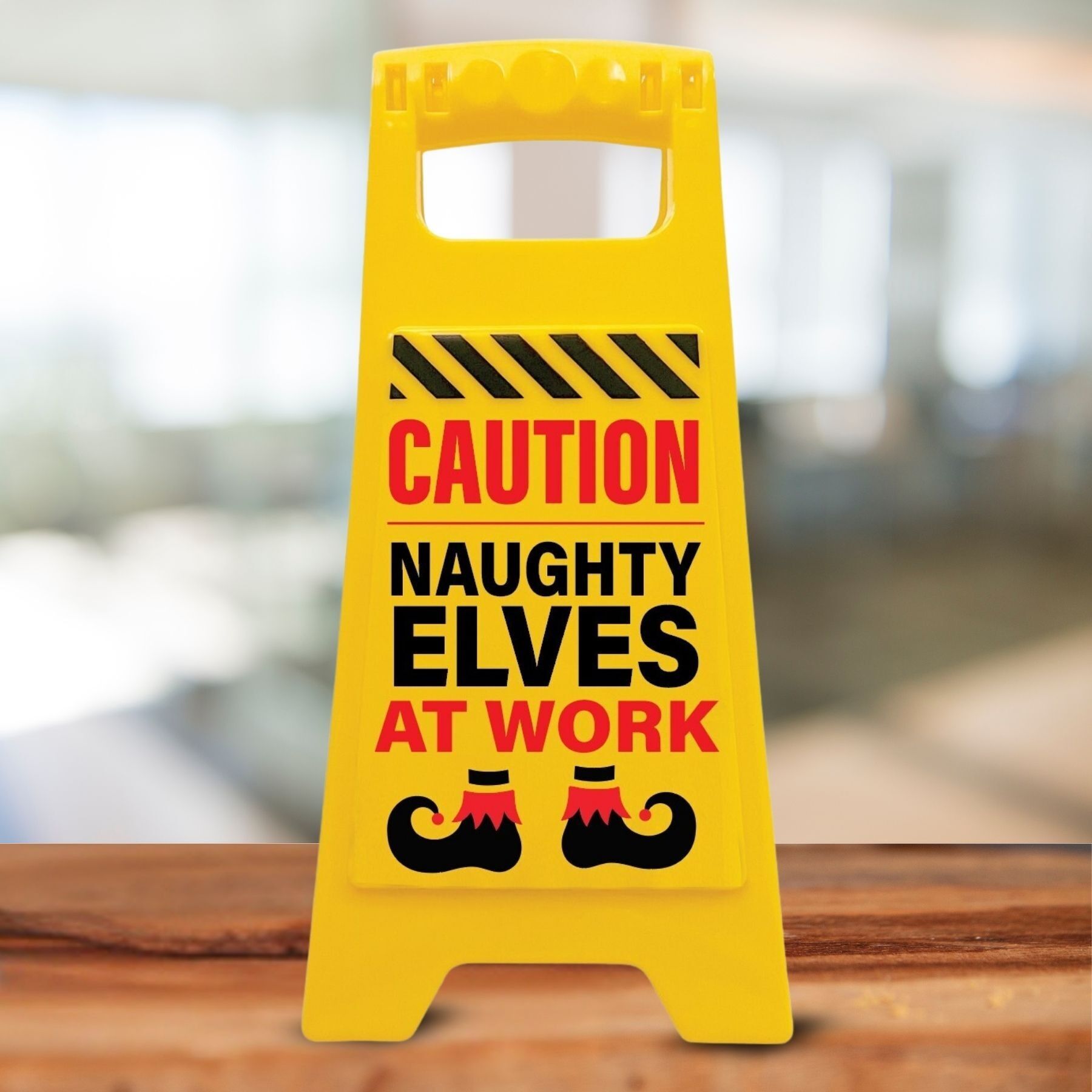 Señal de precaución: elfos traviesos en el trabajo – Decoraciones navideñas