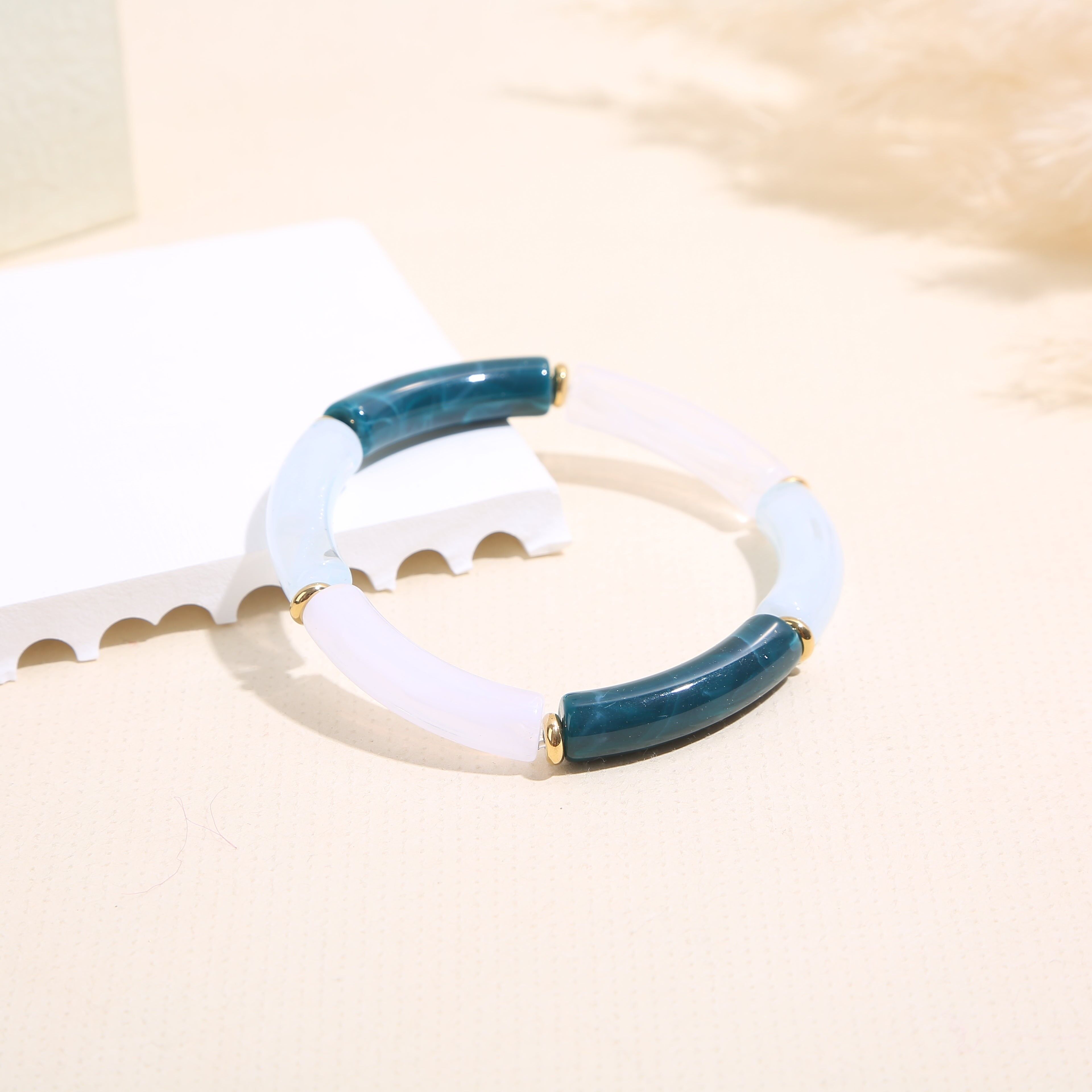 Bracciale elastico in resina bianca e blu