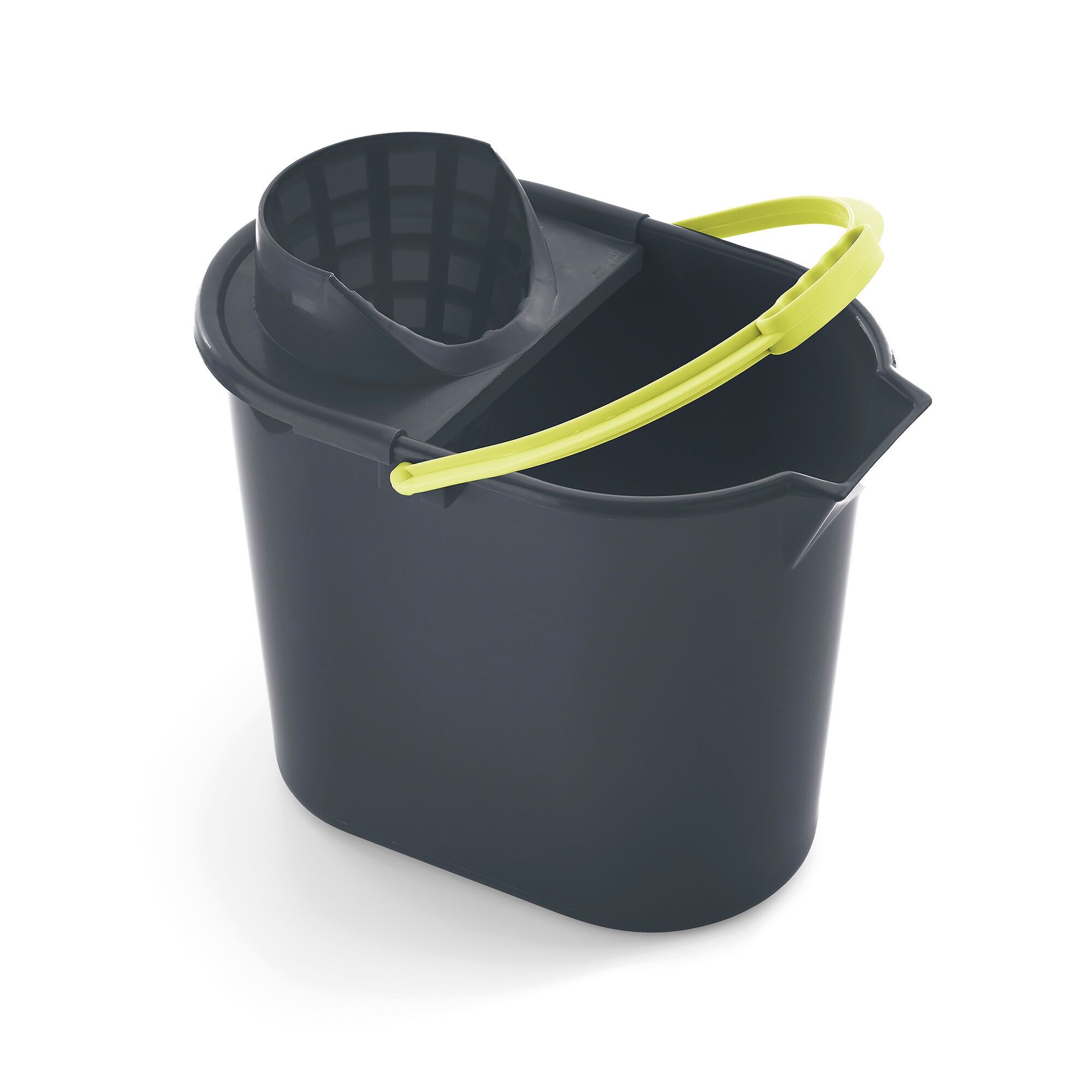 Mery | Oval Bucket with Drainer | Scrub Bucket | Anatomical Handle | Polypropylene | 12 Litres | Grey -Lima | Measurements: 31.5 x 25 x 34 cm