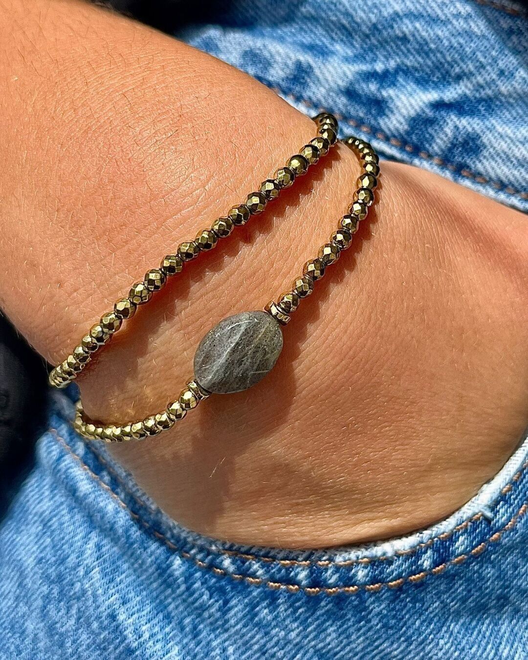 Pamina double bracelet with Labradorite and golden Hematite