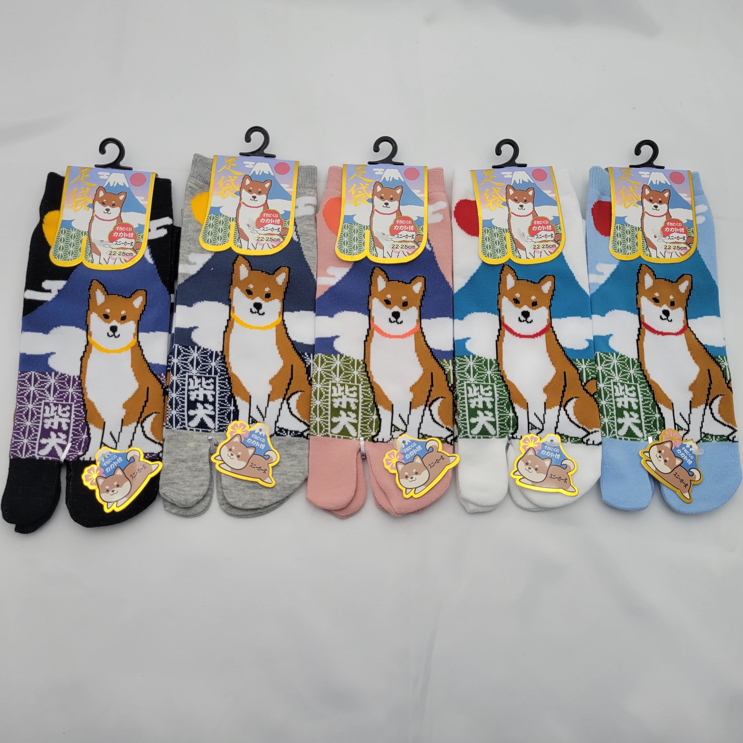 Japanische Tabi-Socken – Shiba Inu und Fuji-Motiv – Größe 34–40