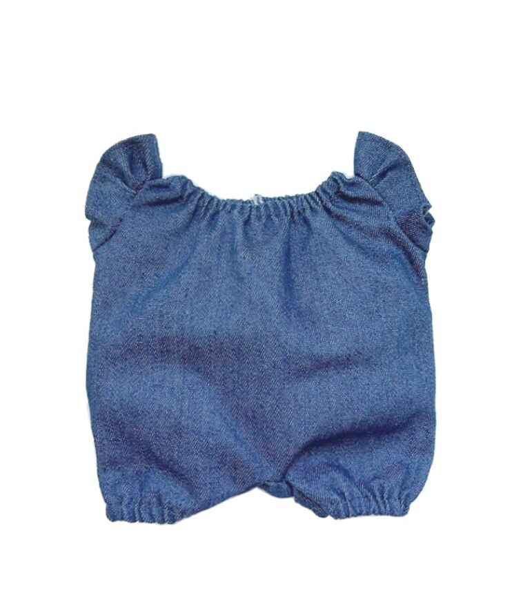 Tuta in denim con volant per animali di peluche