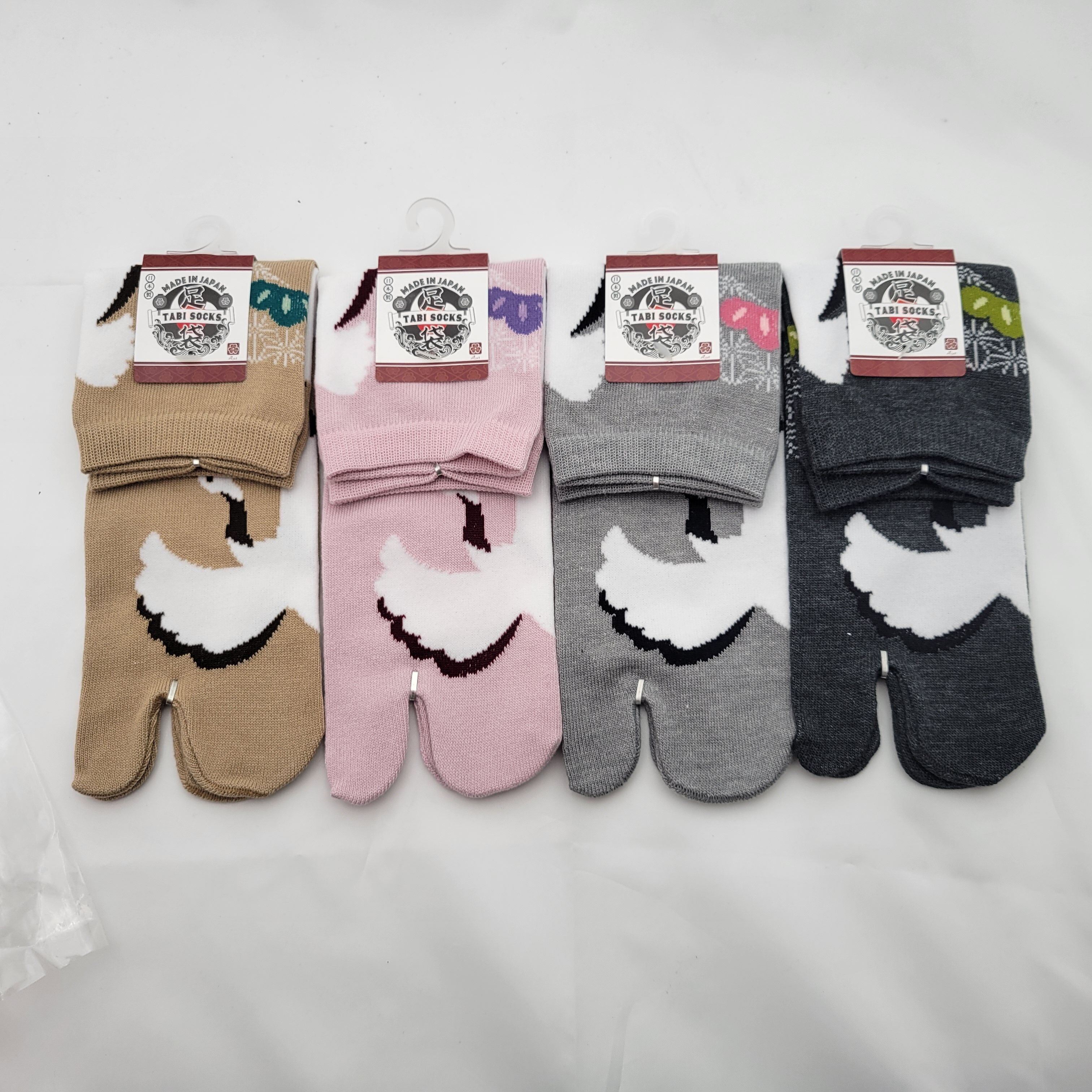 Japanische Tabi-Socken – Kranich- und Blumenmuster – Größe 34–40