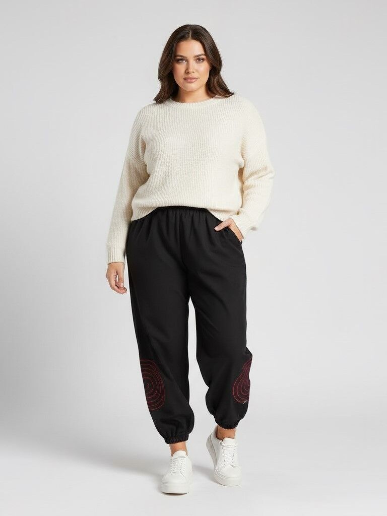 Pantalones anchos con ribete rojo (B163)