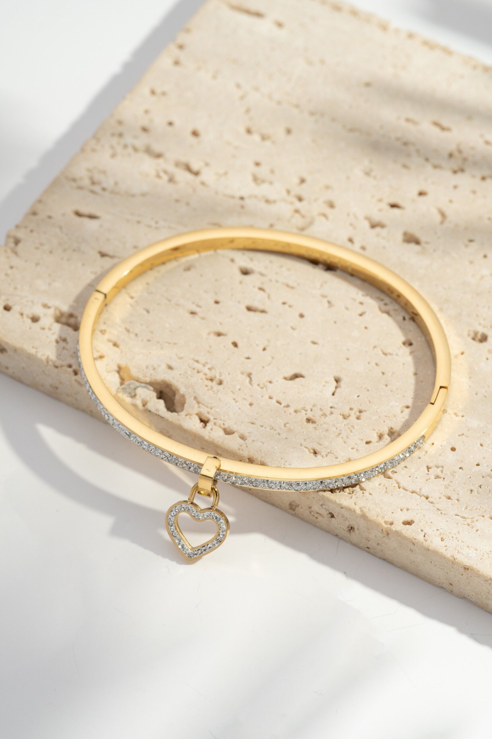 Elegant Circle Bracelet with Crystal Pave Heart Charm