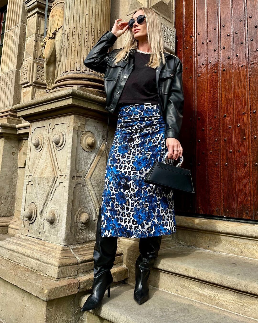 Chemise midi - Imprimé floral léopard bleu - LOUI.