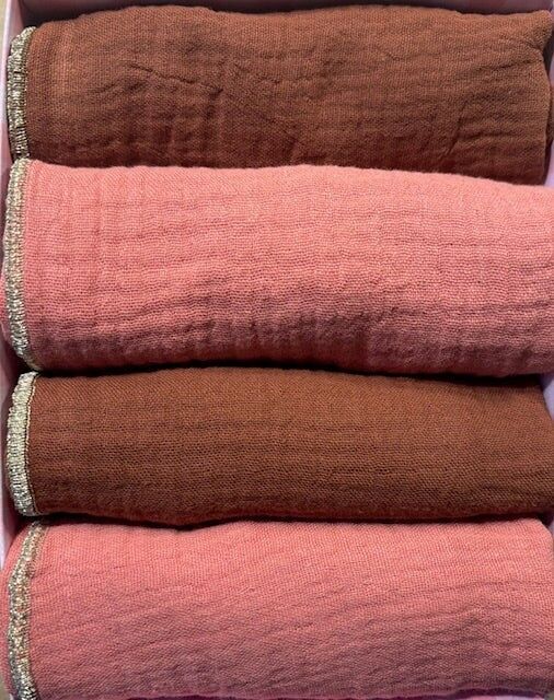 Set of 4 Napkins – Double Gauze Cotton – Toffee Brown and Marsala Pink – 40x40cm