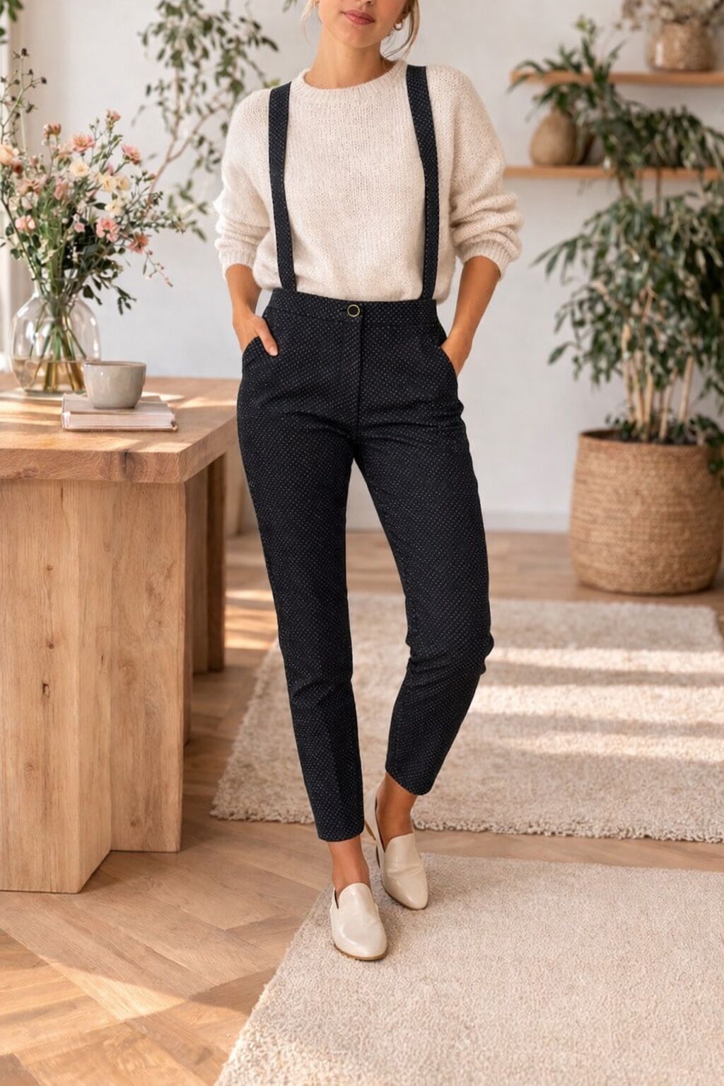 Pantalon noir en popeline de coton