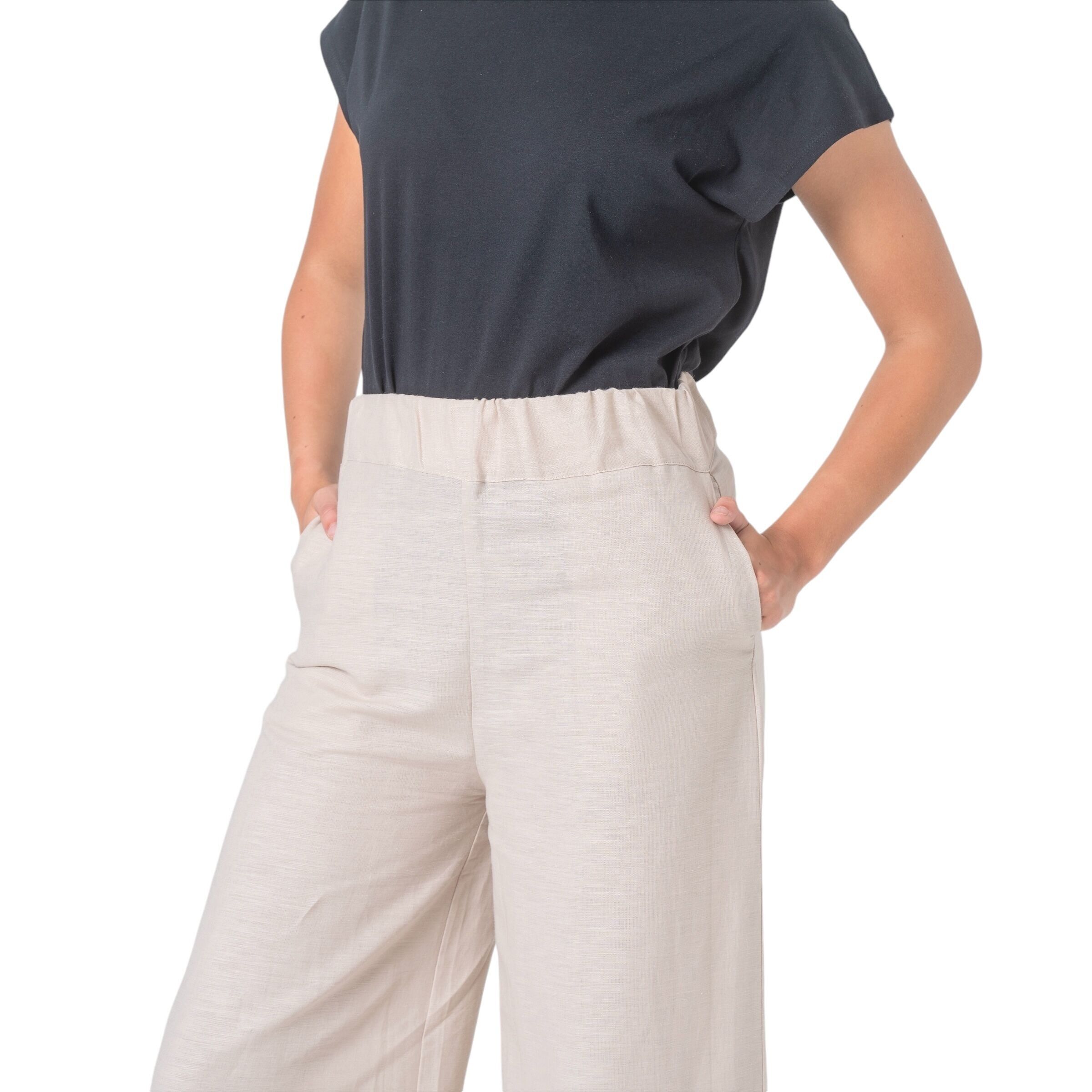 Pantalón beige de lino y algodón