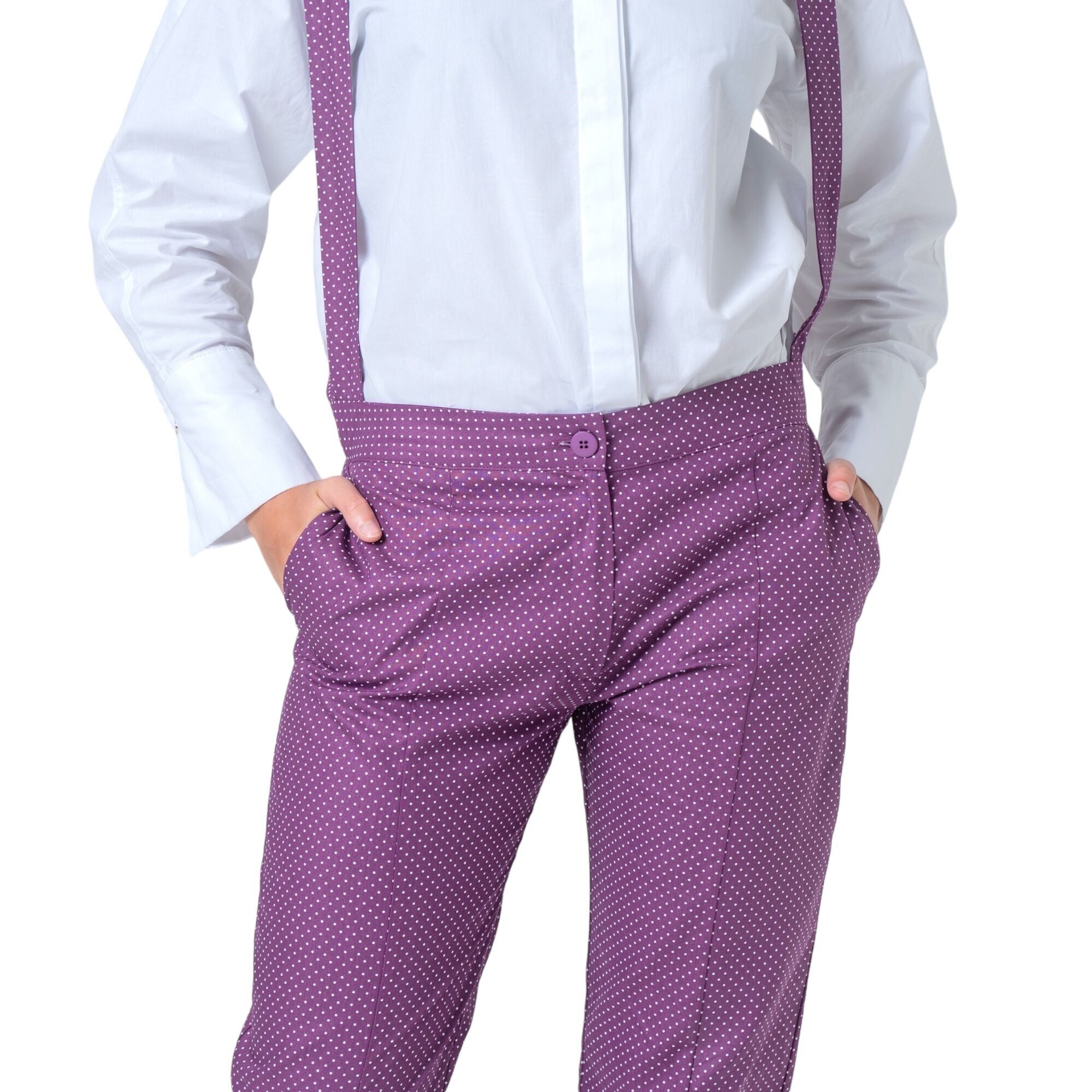 Pantaloni in popeline di cotone rosso lilla