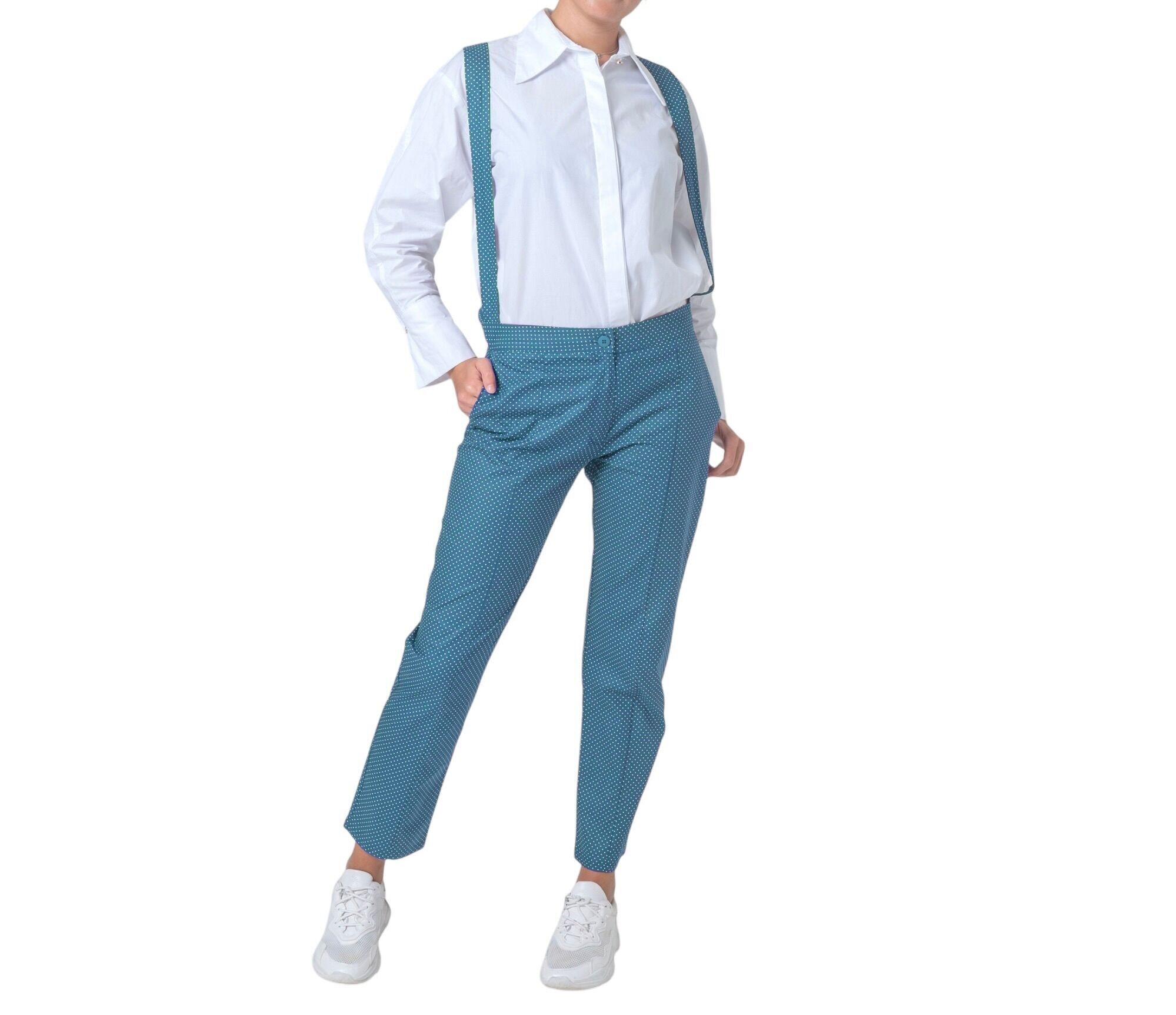 Petrol blue cotton poplin trousers