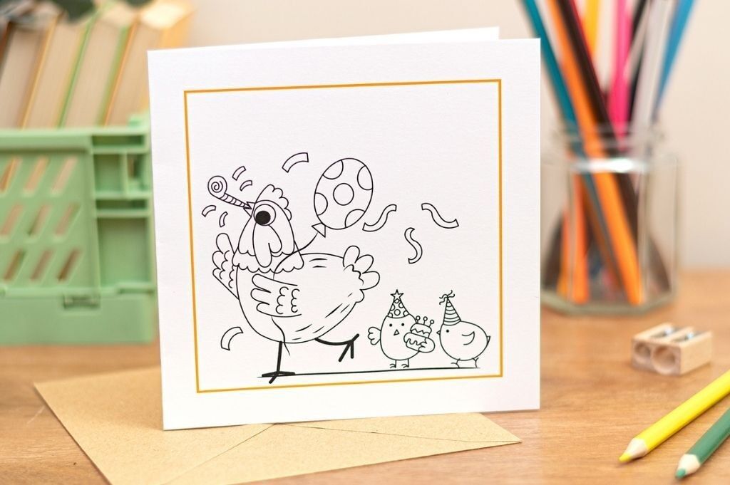 Children's Colouring In Party Chicken - Colouring In Card