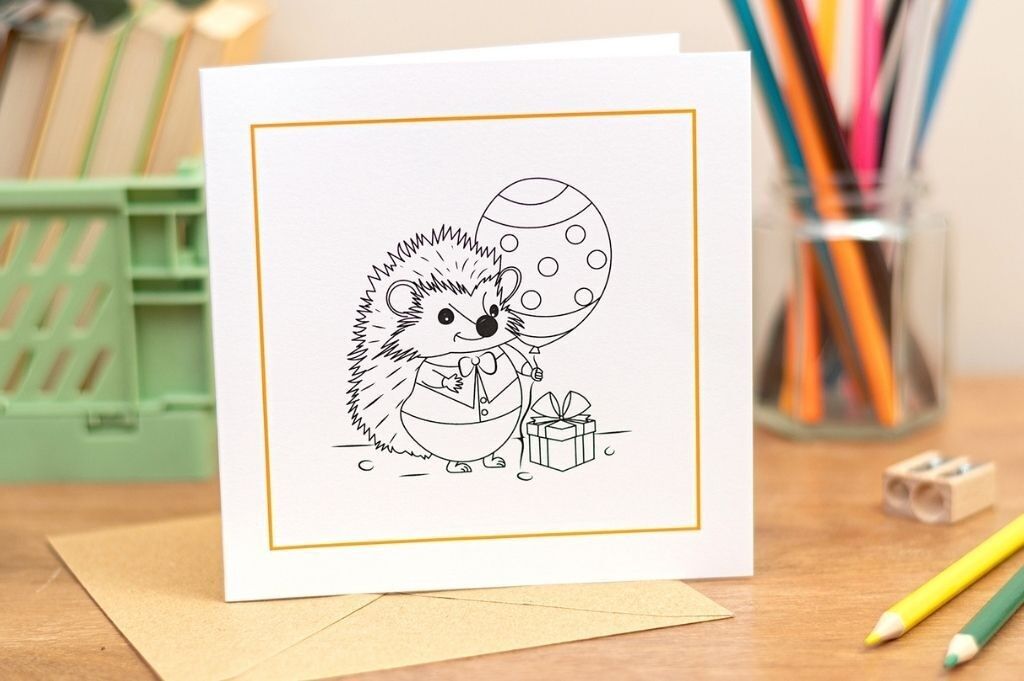 Kids Colouring In Card Party Hedgehog Card