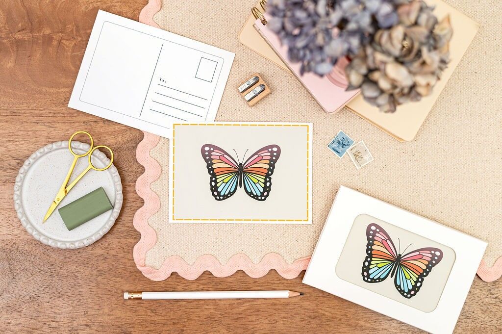 Set di cartoline, confezione da 8, formato A6 - Farfalla