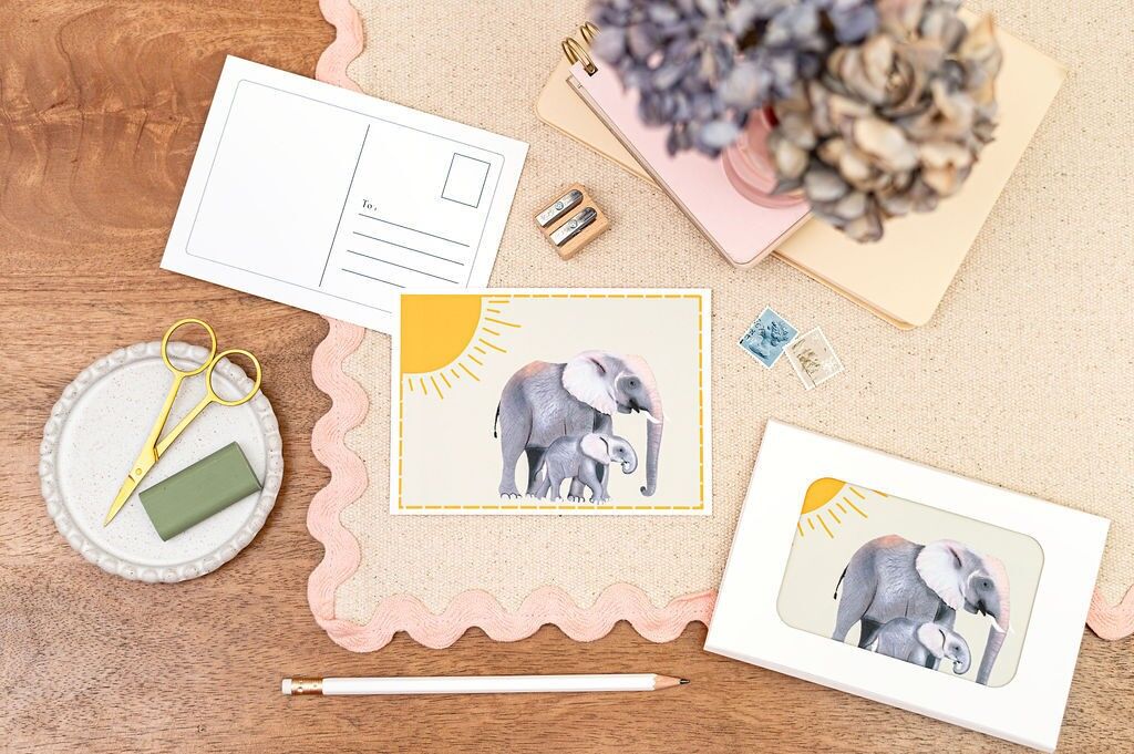 Set di cartoline, confezione da 8 - Cartoline A6 a forma di elefante