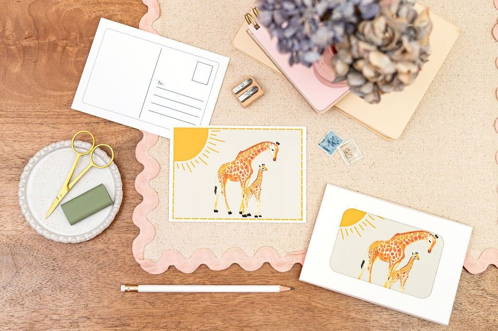 Set di cartoline, confezione da 8 - Giraffa