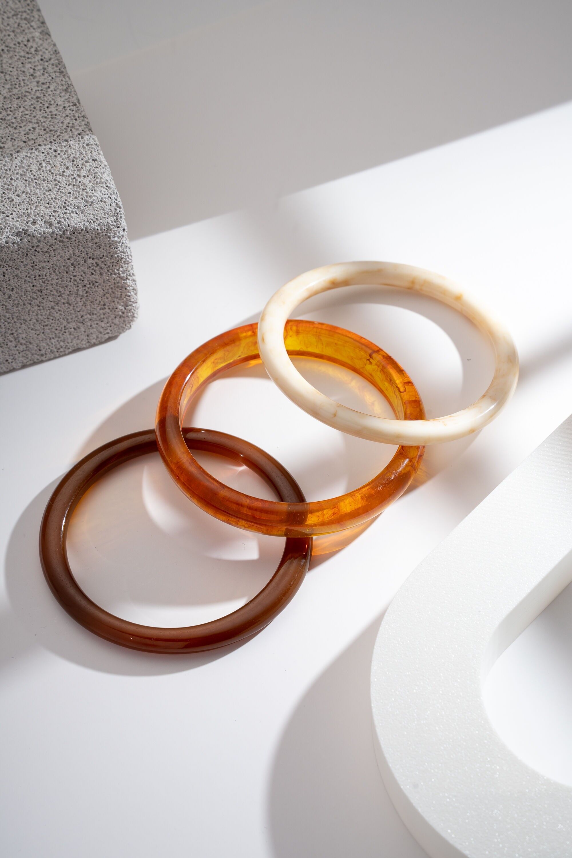 Thin Resin Bracelets — Amber, Cream and Brown Elegance