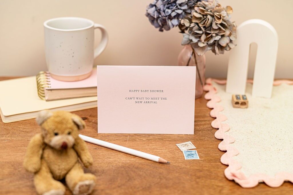 A6-Karte zur Babyparty (Buchdruck) – Rosa