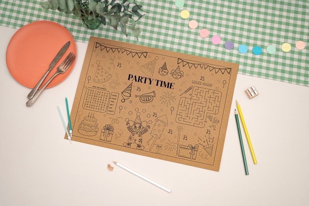 Tapete de actividades para niños con temática de fiesta