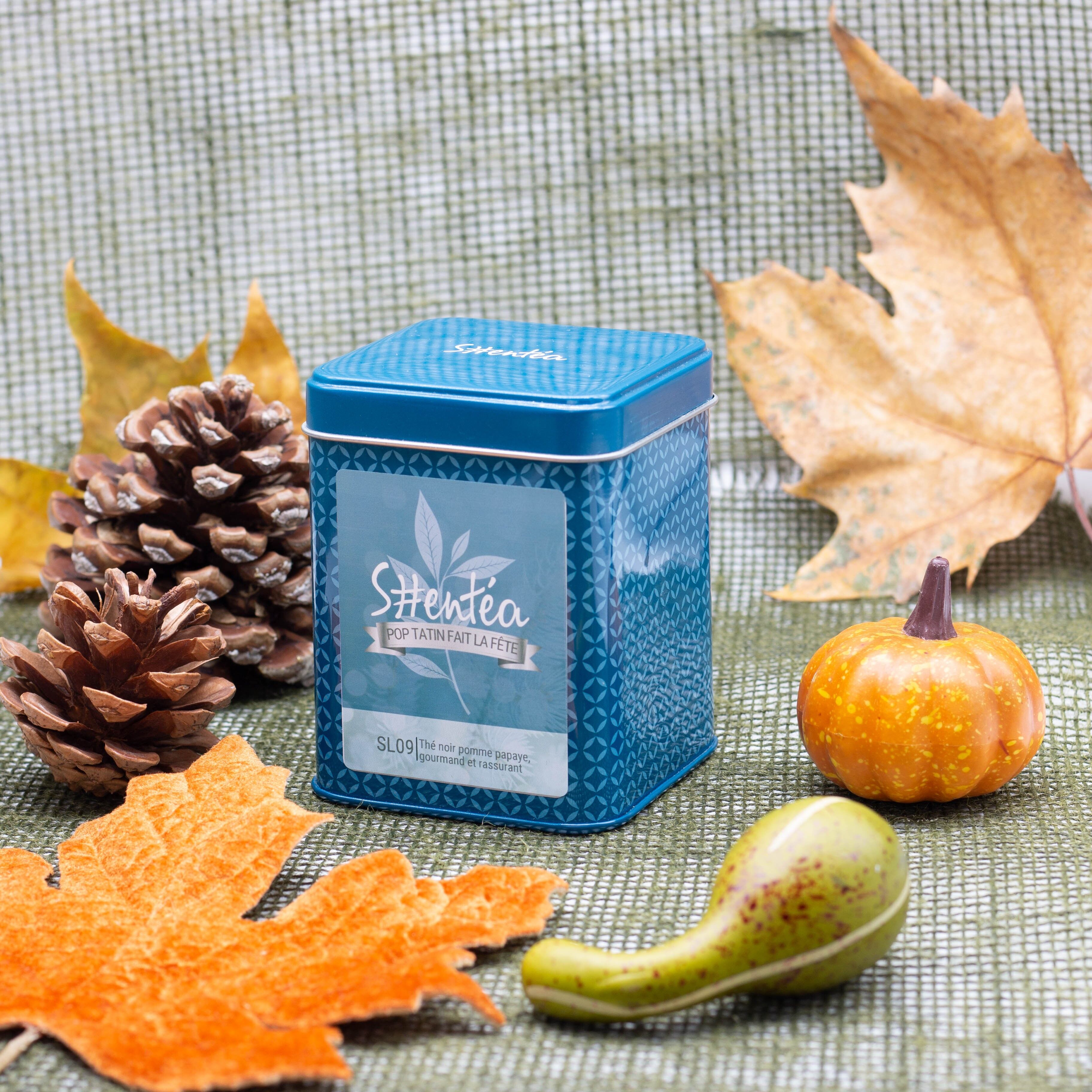 Thé noir gourmand - Thé noir pomme papaye pop corn - POP TATIN FAIT LA FÊTE - 100g - Vrac premium boîte métal