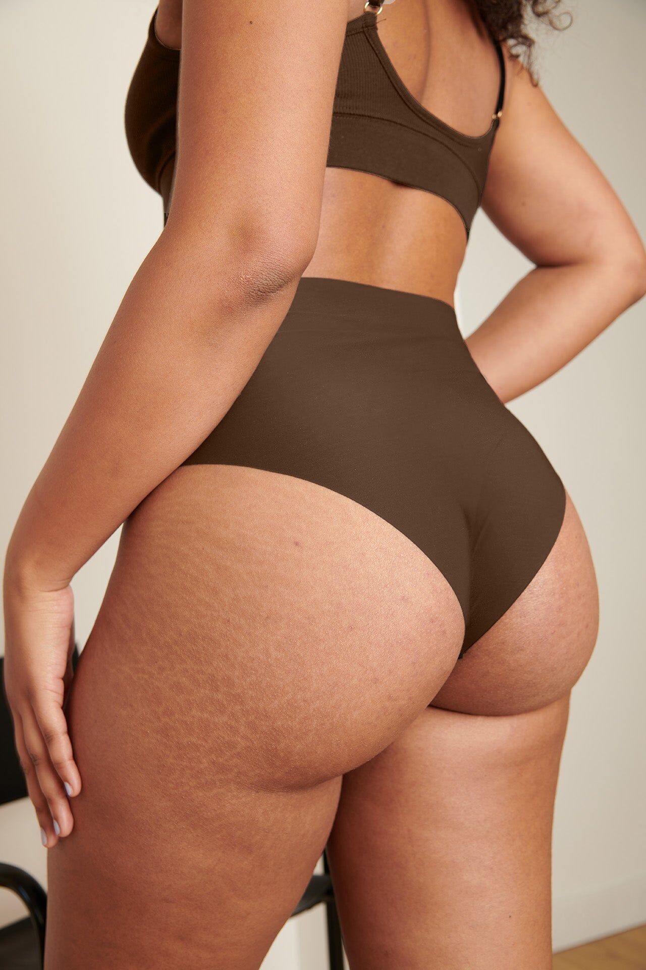 Braguita de cintura alta sin costuras - Marrón