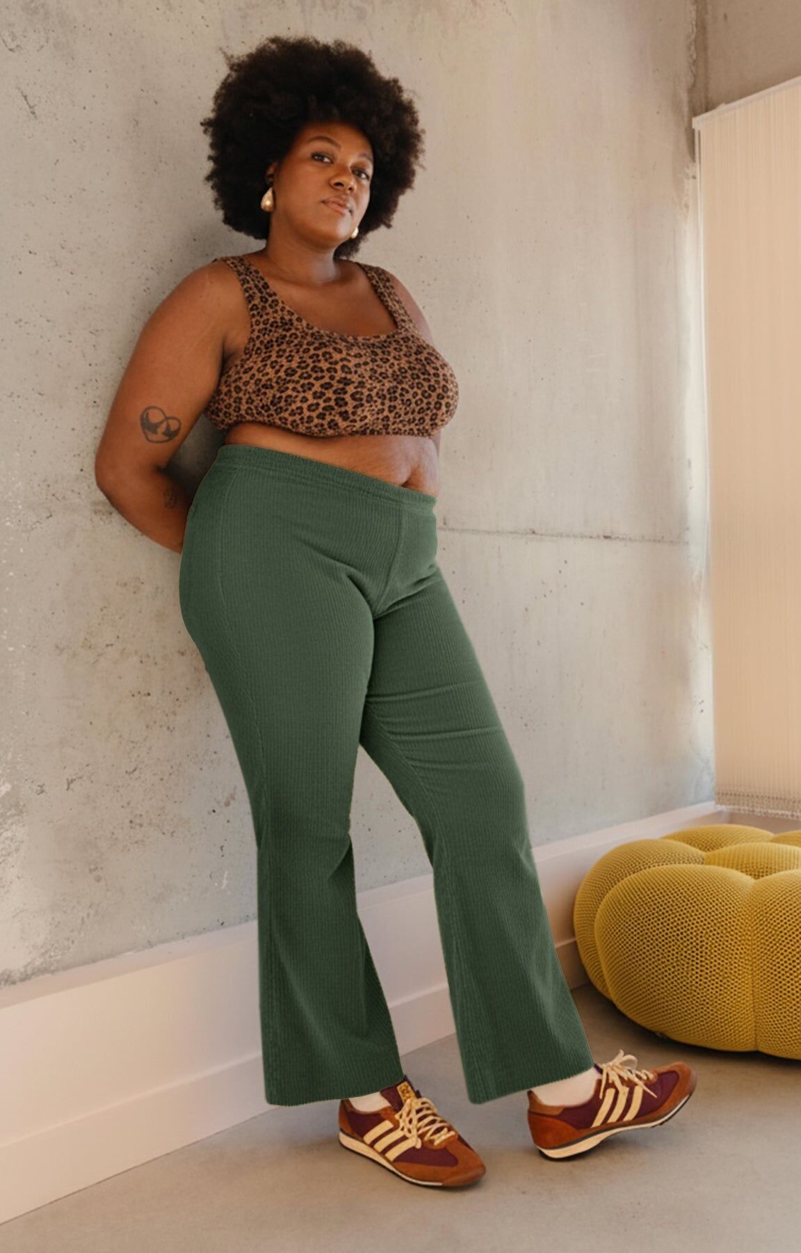 Corduroy Flared Trousers - Khaki