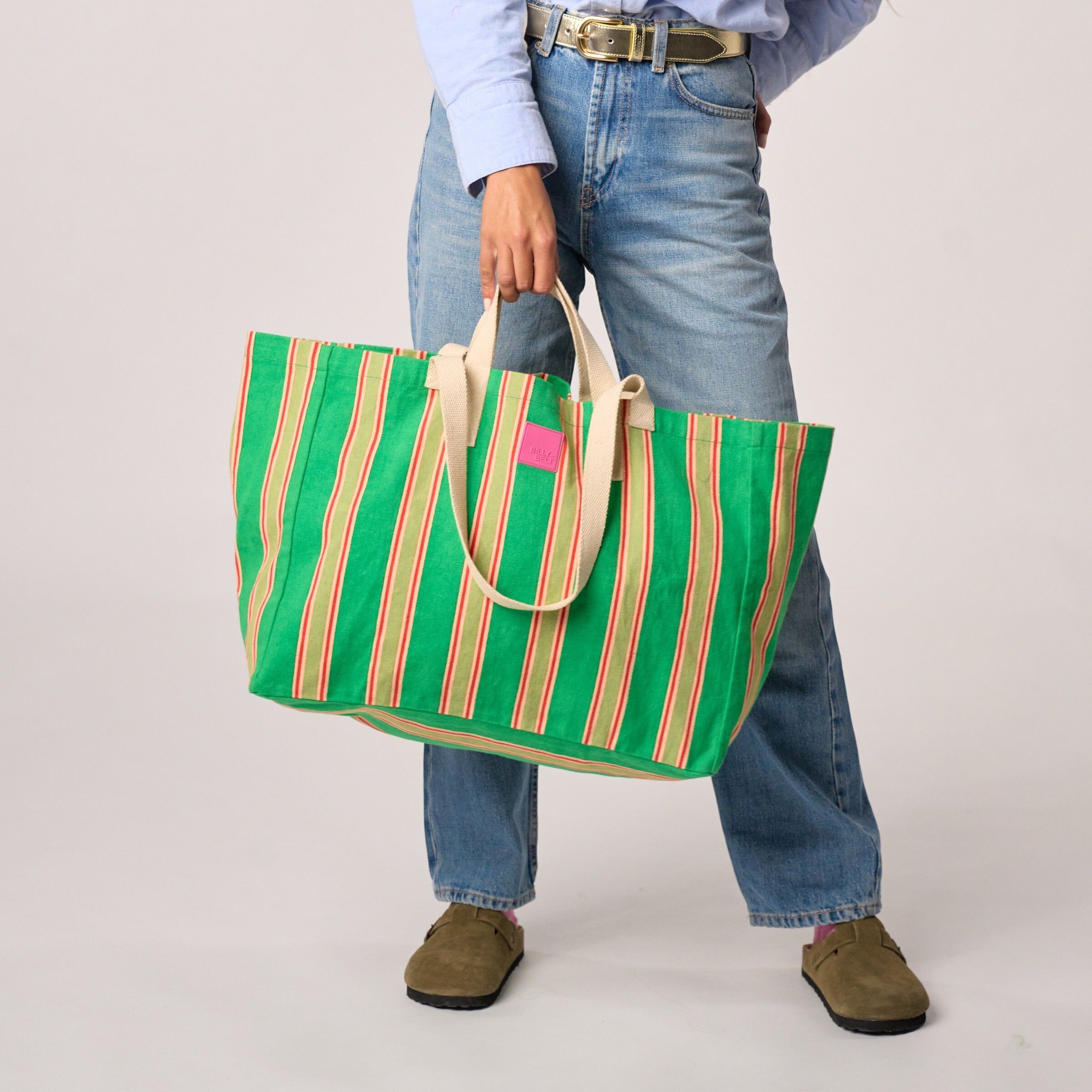 Borsa tote in 100% cotone biologico - A righe, verde