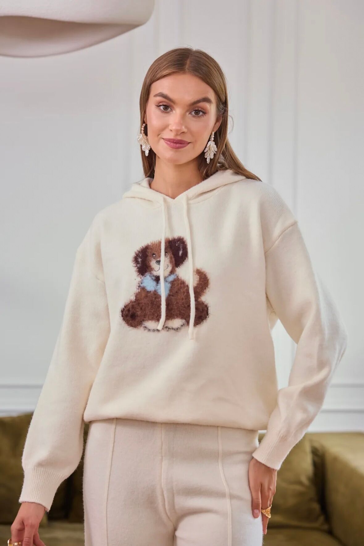 Felpa con cappuccio con stampa di cane - 2639