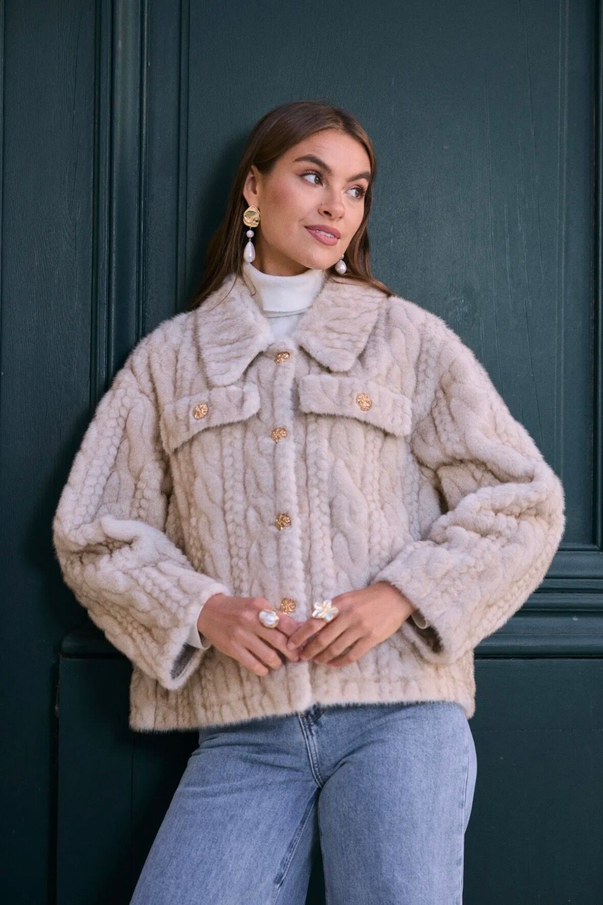 Cappotto corto con effetto maglia a trecce - 2645