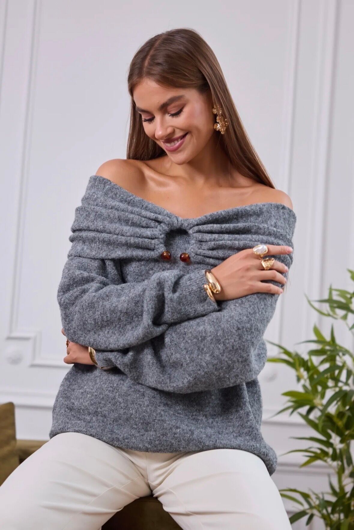 Maglione con scollo Bardot drappeggiato - 2699