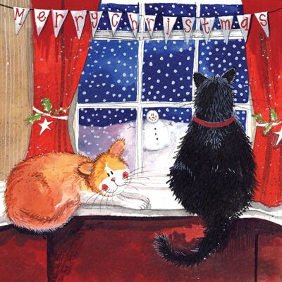 Cat's Window Christmas Card Pack (Pack of 5 Cards)