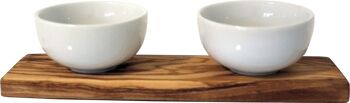 2 bols en porcelaine sur socle en bois d'olivier 1