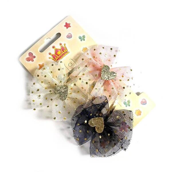 Sortiment aus 3 Haarspangen mit Polka-Dots und Schleifen in verschiedenen Farben