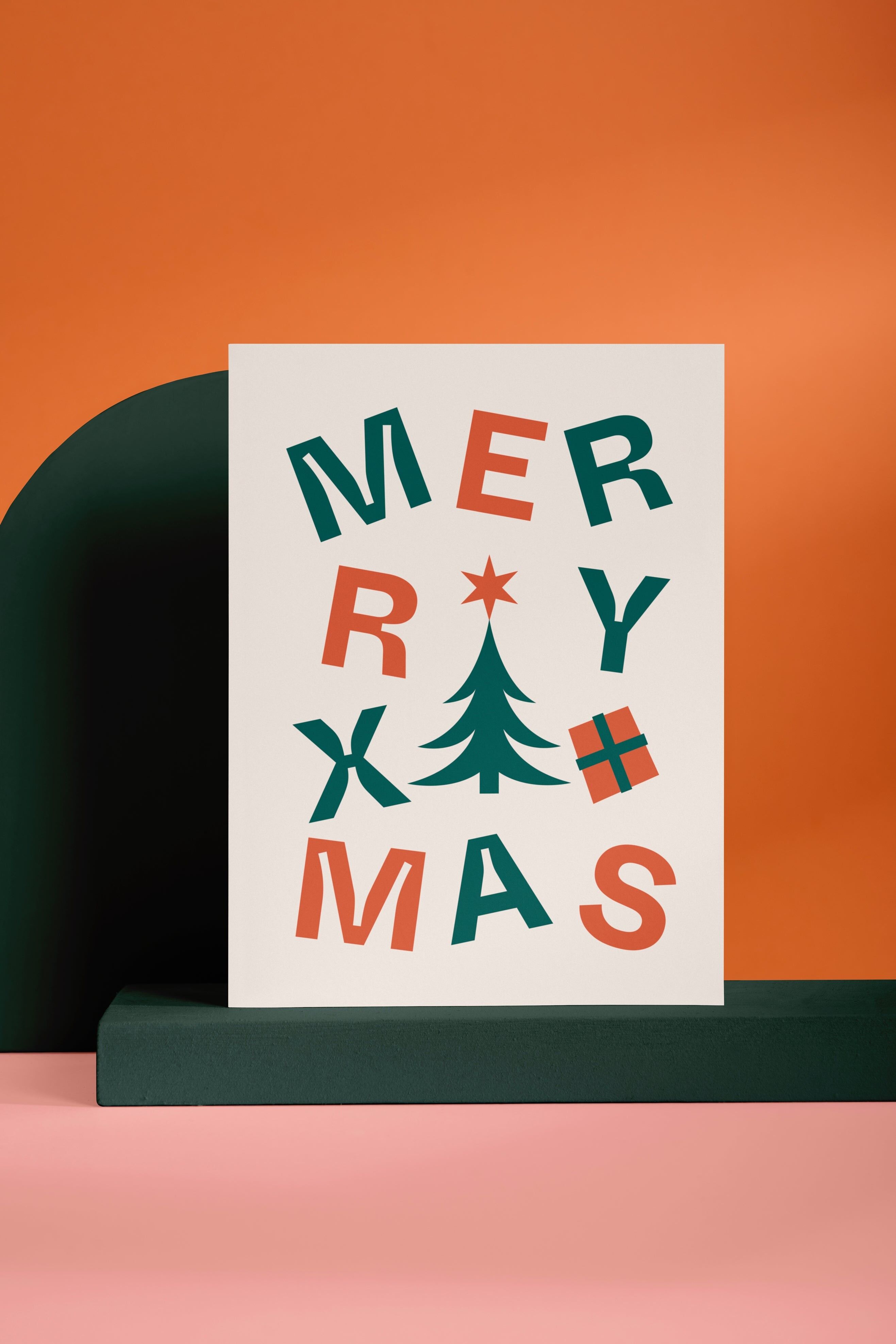 Tarjeta navideña con forma de letra