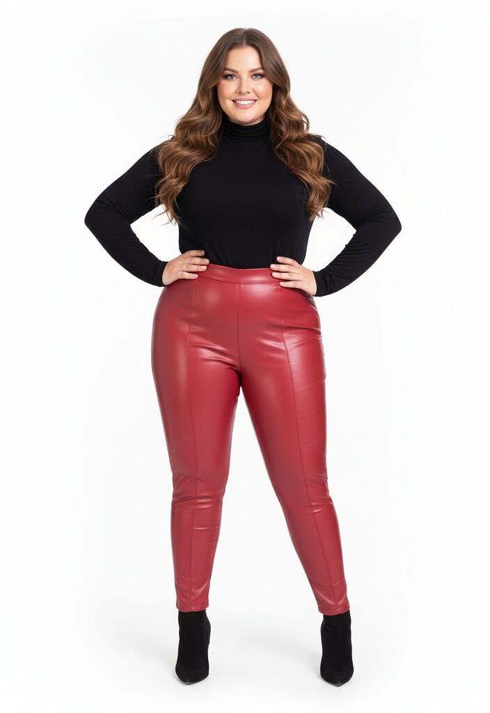 Legging grande taille en similicuir rouge coupe slim (B306)