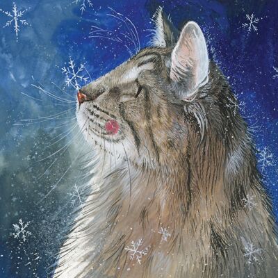 Cat and Snowflakes Christmas Card Pack (Pack of 5 Cards)