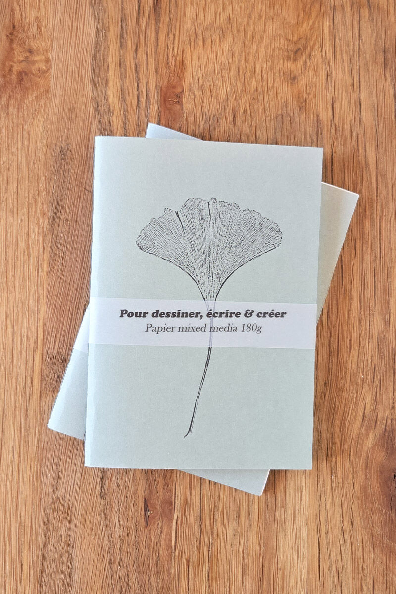 Carnet de poche A6 relié à la main – impression végétale Ginkgo biloba
