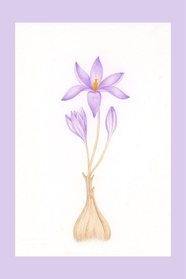 Illustrazione Fleur de Crocus au crayons de couleur
