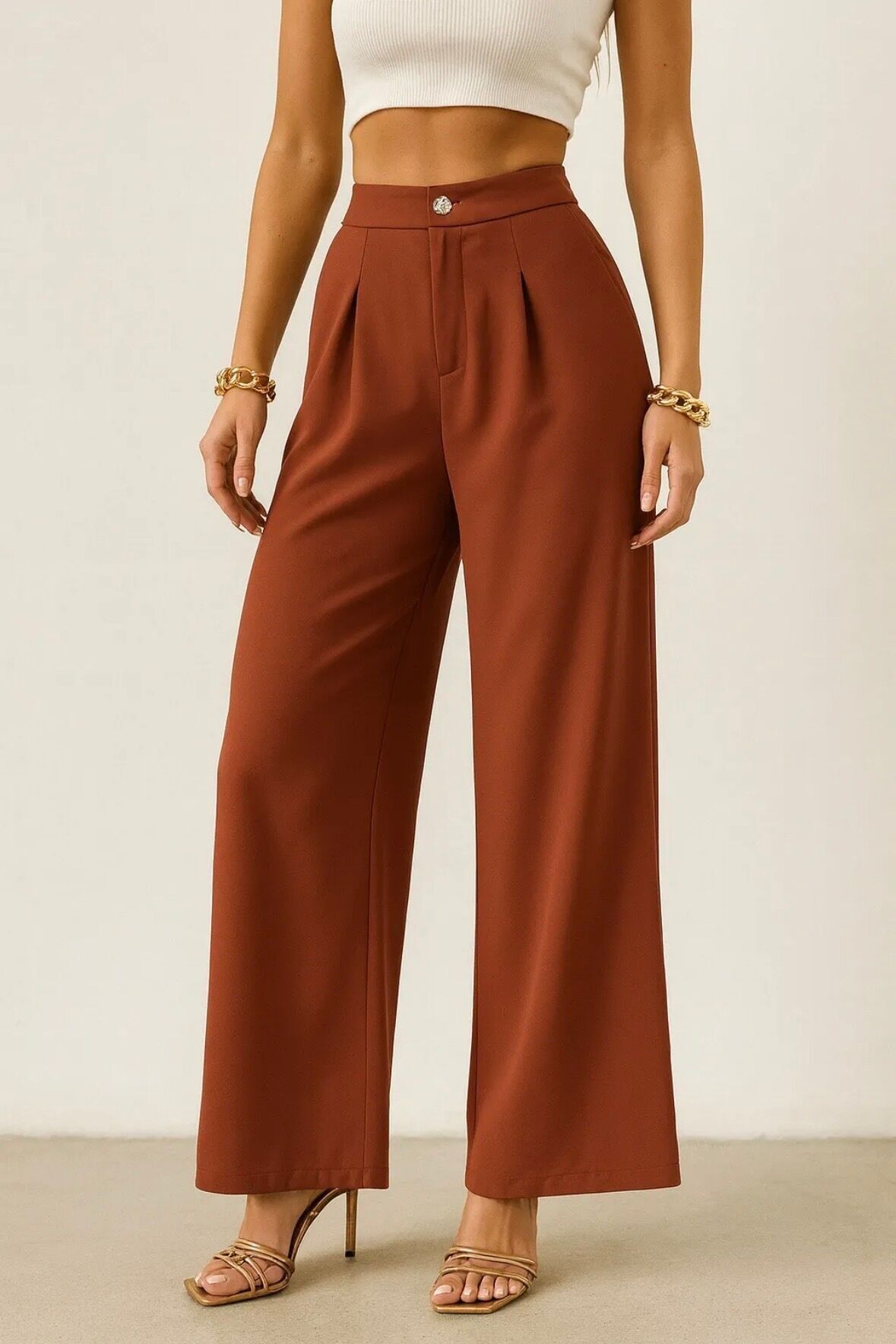 Pantaloni lunghi fluidi a vita alta - 3254