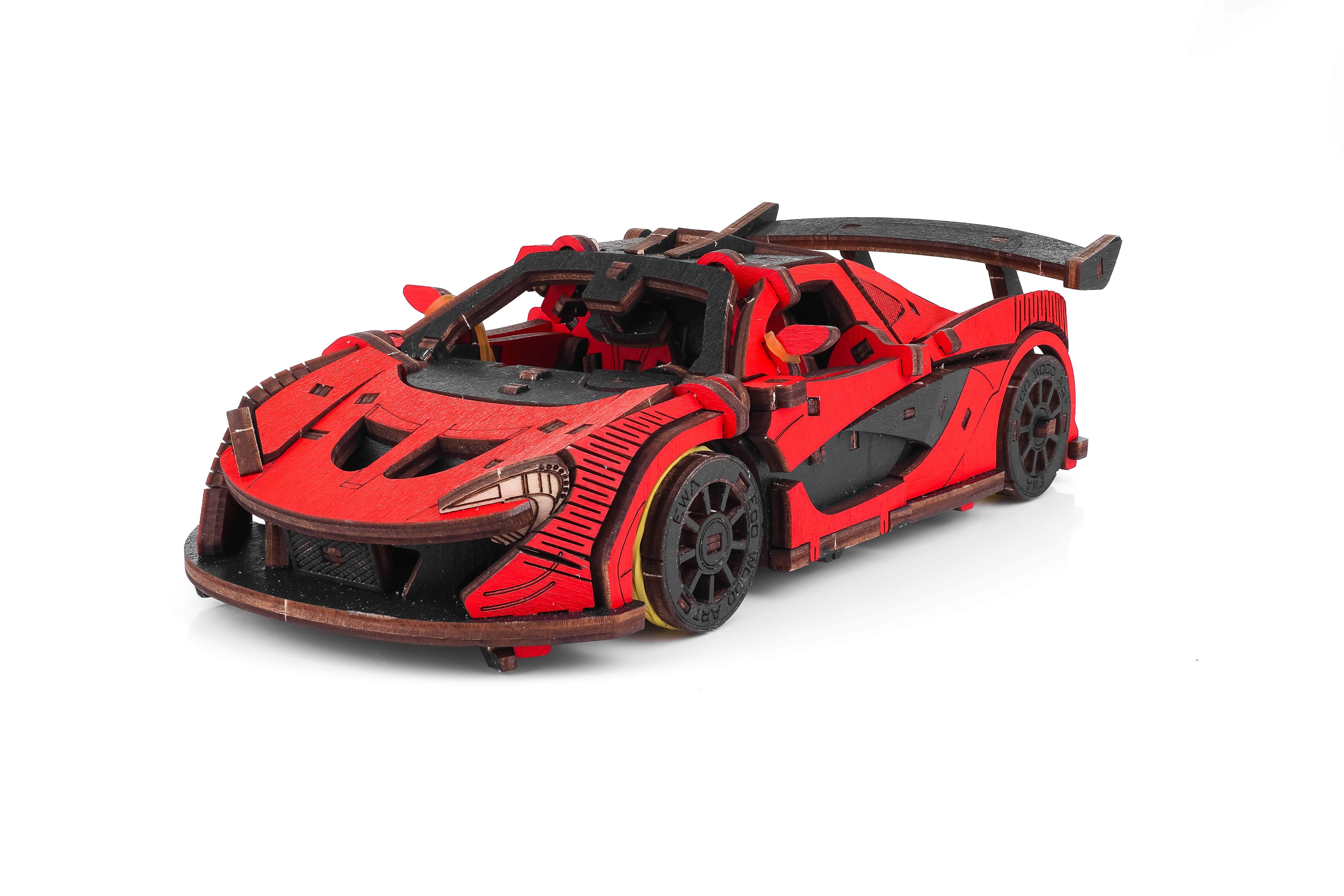 Voiture de course (ROUGE) - Modèle mécanique 3D en bois