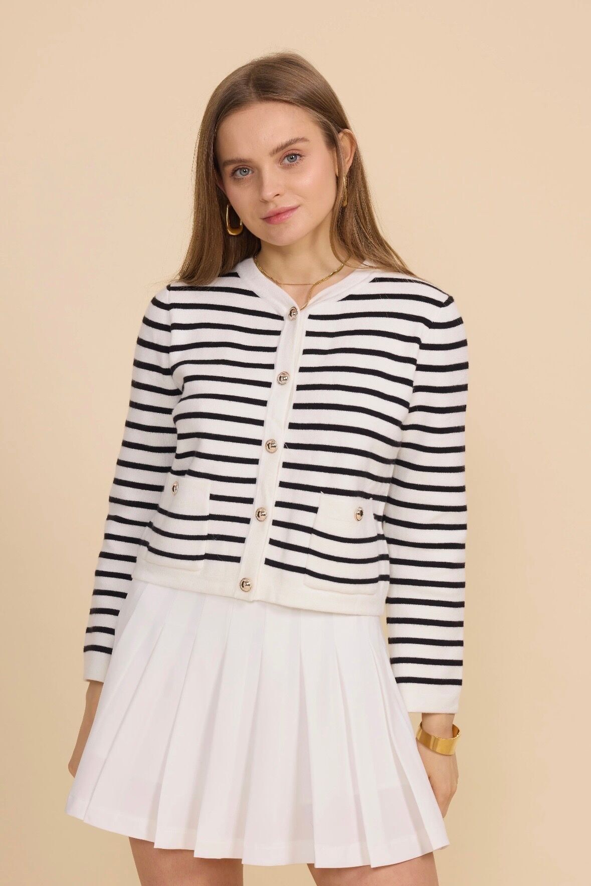 Cardigan a righe con bottoni dorati - 5386